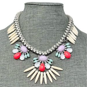 Anthropologie Neon Pop Tribal Chunky Statement Spike Bora Bib Necklace